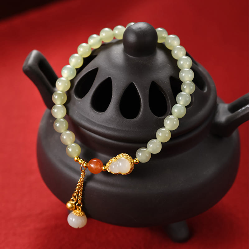 Hetian Jade Lotus Abundance Luck Bracelet 925 Silver