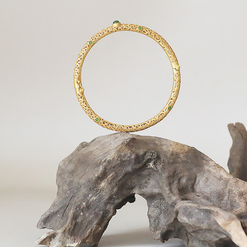 Cyan Jade Copper Auspicious Clouds Bracelet for Calm & Luck