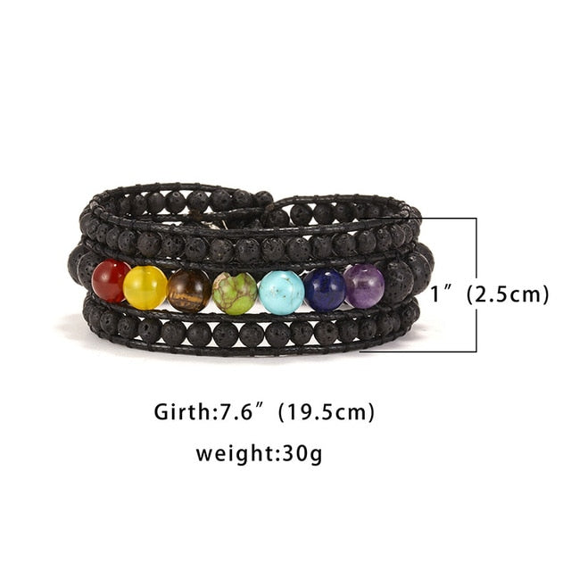 7 Chakra Gemstone Aromatherapy Bracelet with Lava Stones