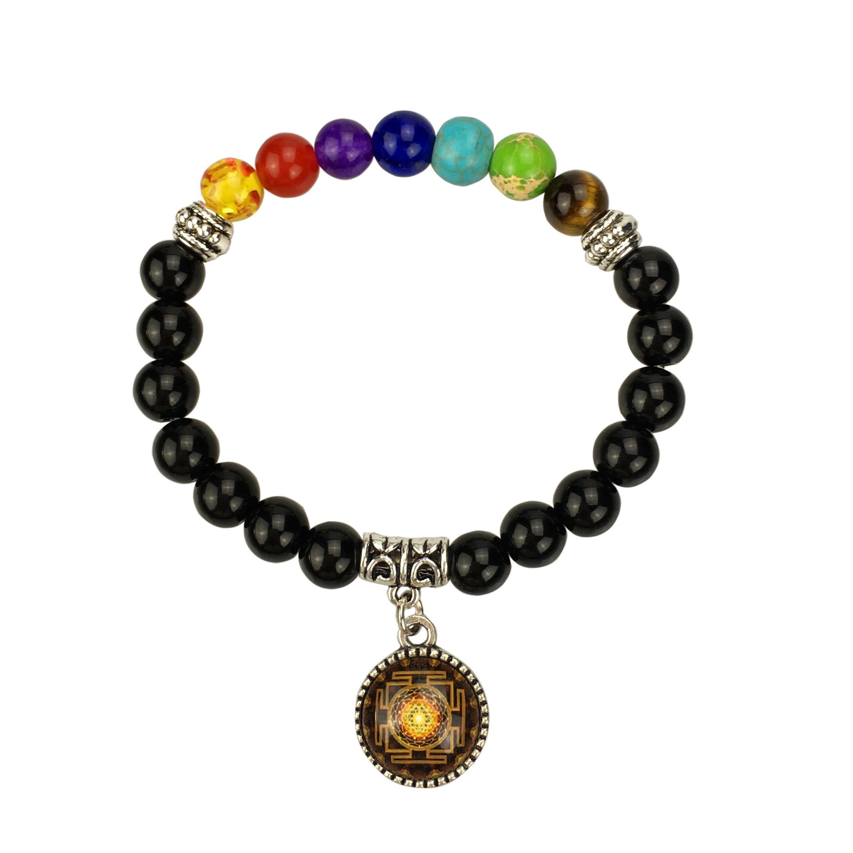 Sri Yantra Bracelet with 7 Chakra Stones 7.5 Inch