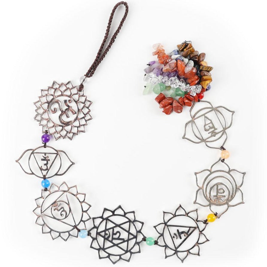 Chakra Metal Car Hanging Ornament with Crystal Tassel