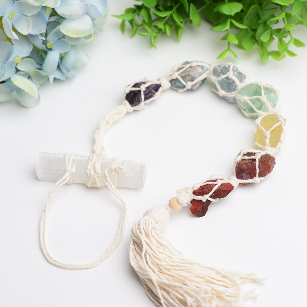 Chakra Raw Stone Hanging with Selenite Stick for Spiritual Balance