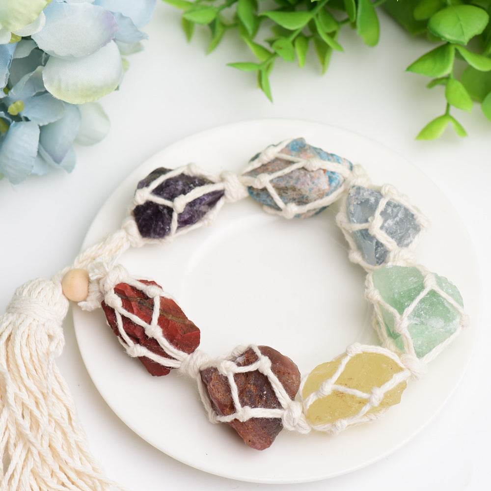 Chakra Raw Stone Hanging with Selenite Stick for Spiritual Balance