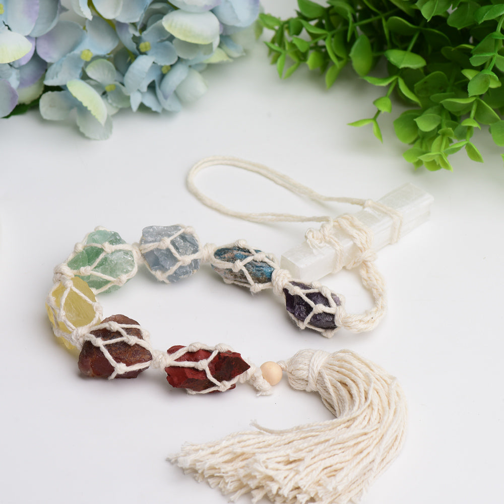 Chakra Raw Stone Hanging with Selenite Stick for Spiritual Balance