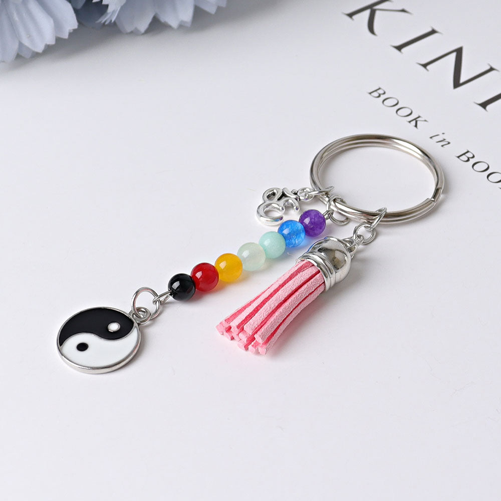 Chakra Tai Chi Key Chain with Colorful Beads and Tassel