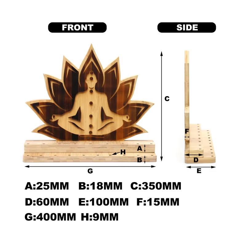 Wooden lotus-shaped phone holder with meditation figure for Chakra Tuning Fork Stand