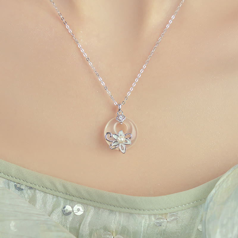 Chalcedony Lotus Necklace in 999 Sterling Silver for Peace & Harmony