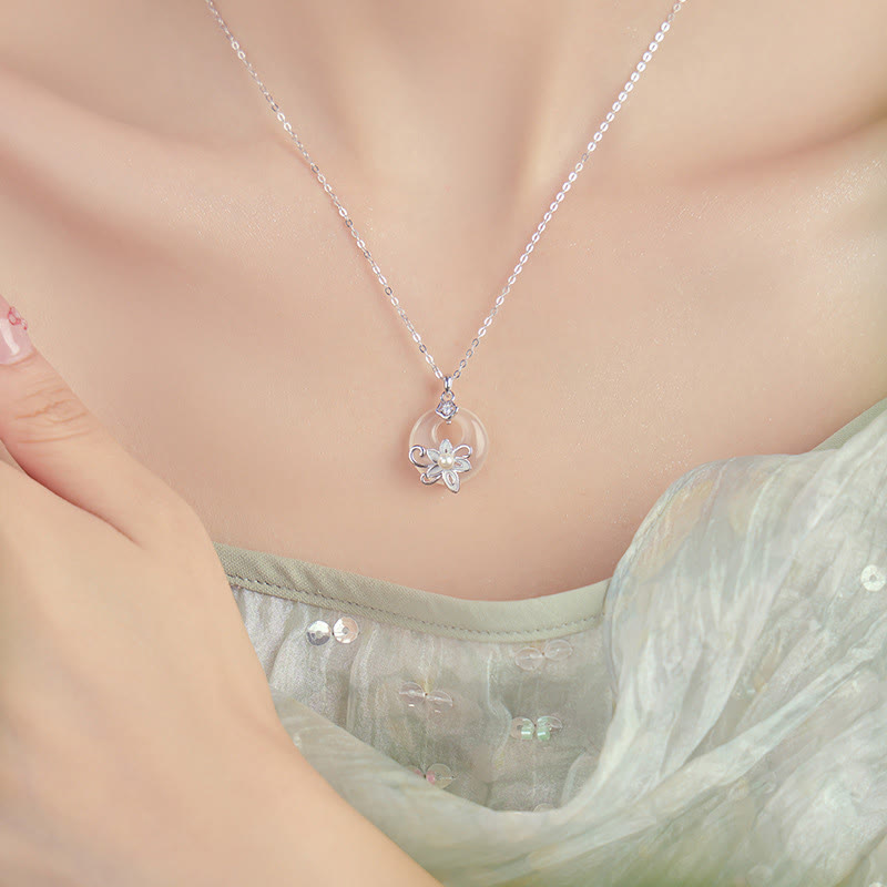 Chalcedony Lotus Necklace in 999 Sterling Silver for Peace & Harmony