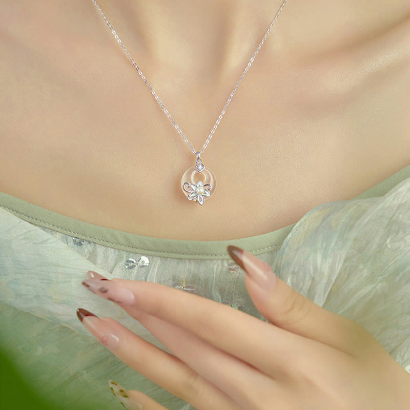 Chalcedony Lotus Necklace in 999 Sterling Silver for Peace & Harmony