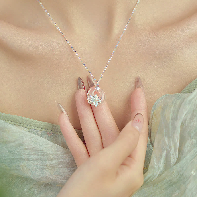 Chalcedony Lotus Necklace in 999 Sterling Silver for Peace & Harmony