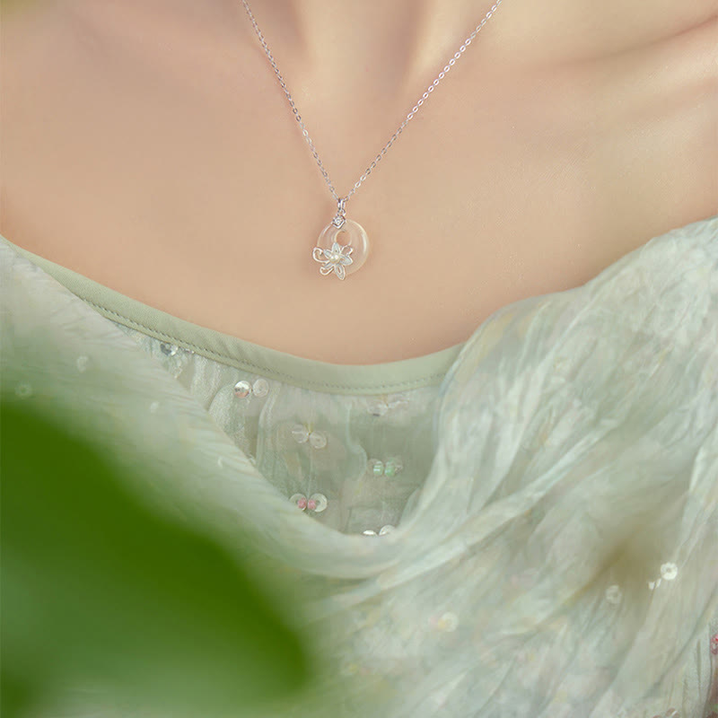 Chalcedony Lotus Necklace in 999 Sterling Silver for Peace & Harmony