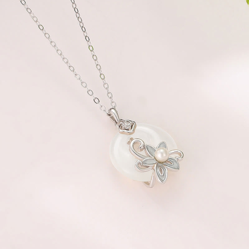 Chalcedony Lotus Necklace in 999 Sterling Silver for Peace & Harmony
