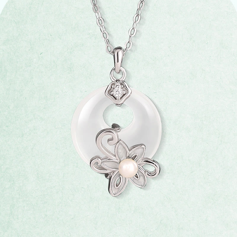 Chalcedony Lotus Necklace in 999 Sterling Silver for Peace & Harmony