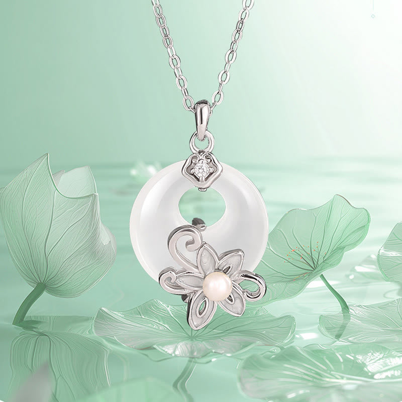 Chalcedony Lotus Necklace in 999 Sterling Silver for Peace & Harmony