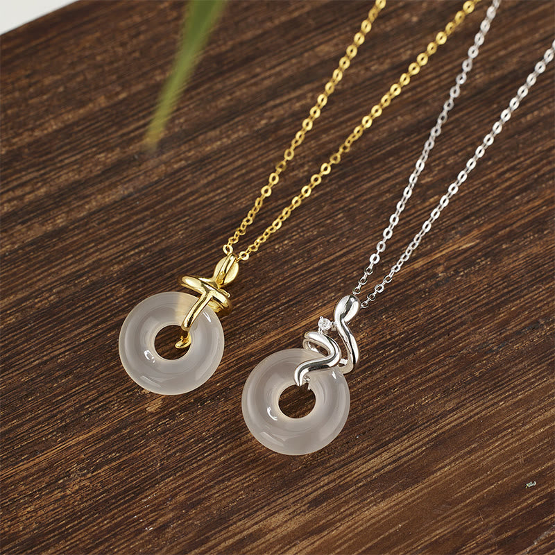 Chalcedony Serpent Peace Buckle Necklace in 925 Sterling Silver