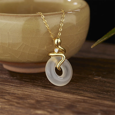 Chalcedony Serpent Peace Buckle Necklace in 925 Sterling Silver