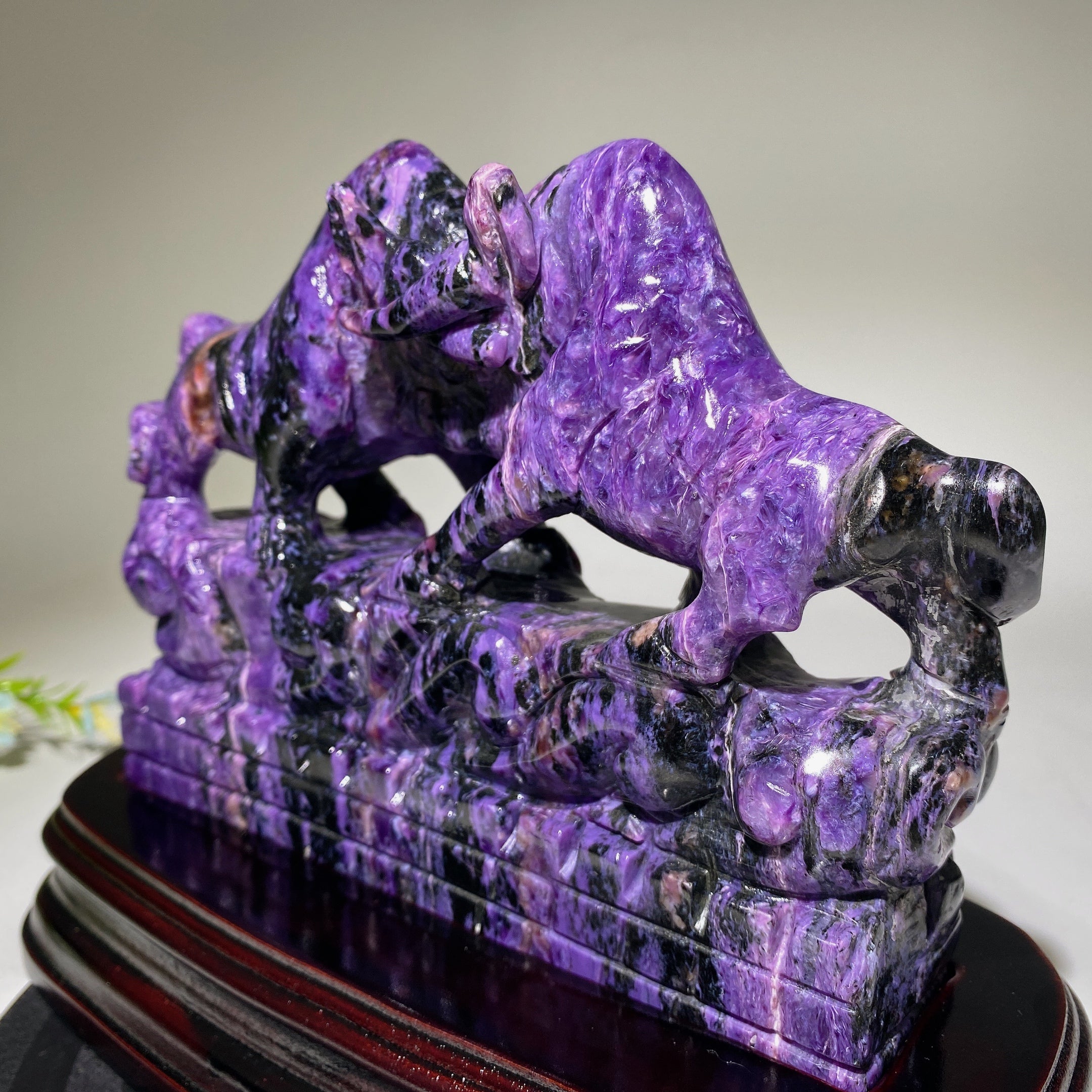 Charoite Crystal Bullfighting Carving 17cm Sculpture