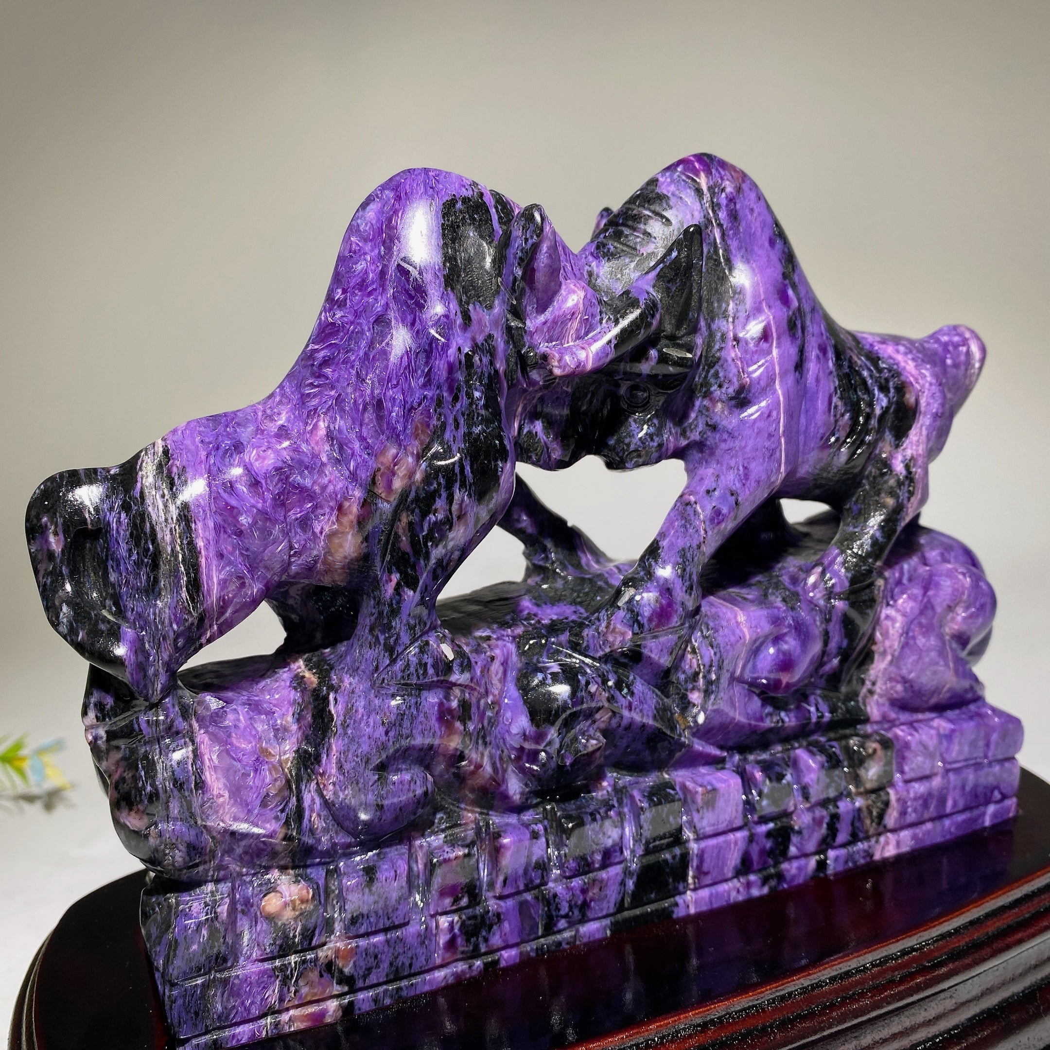 Charoite Crystal Bullfighting Carving 17cm Sculpture