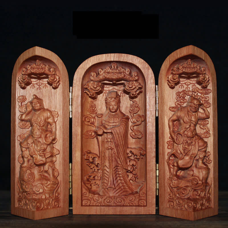 Cherry Wood Avalokitesvara Kwan Yin Buddha Altar Decoration