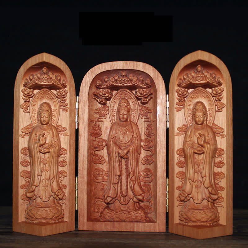 Cherry Wood Avalokitesvara Kwan Yin Buddha Altar Decoration