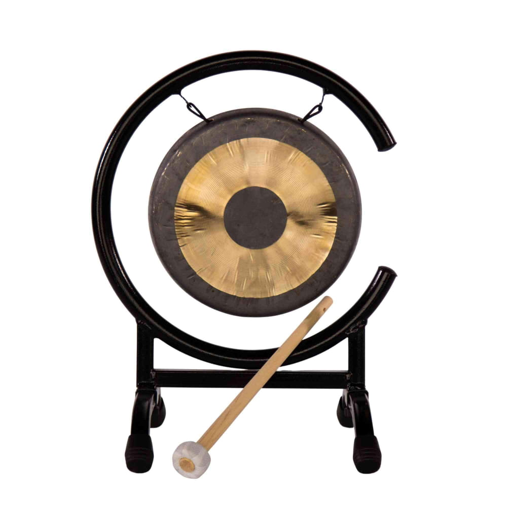 Traditional Chinese gong with metal stand and mallet for sound healing