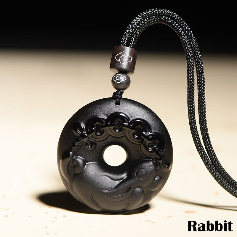 Chinese Zodiac Black Obsidian Strength Necklace Pendant