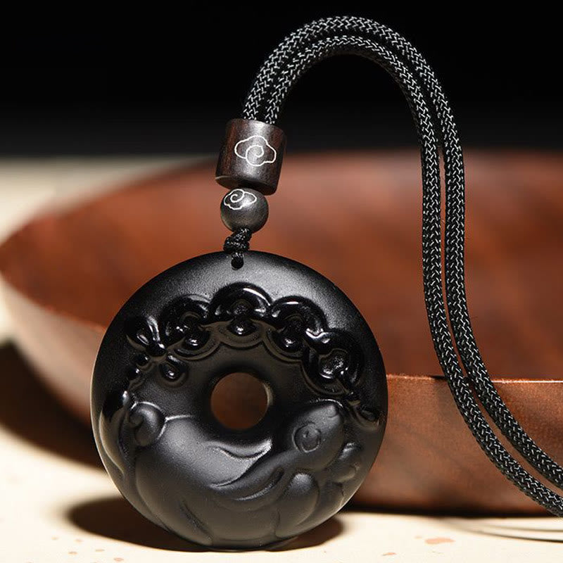 Chinese Zodiac Black Obsidian Strength Necklace Pendant