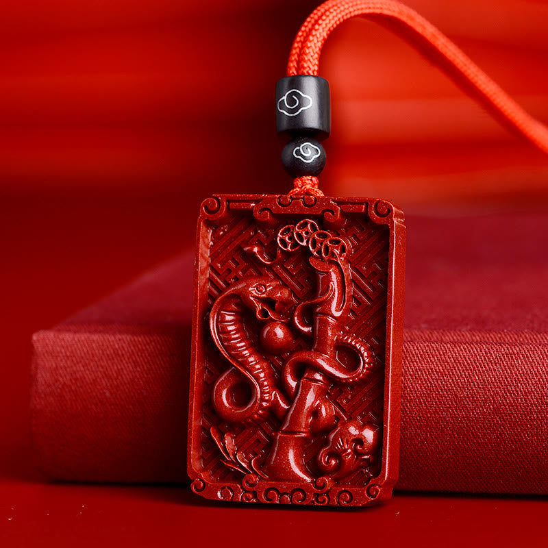 Chinese Zodiac Cinnabar Necklace|Rectangle Pendant Calm Energy