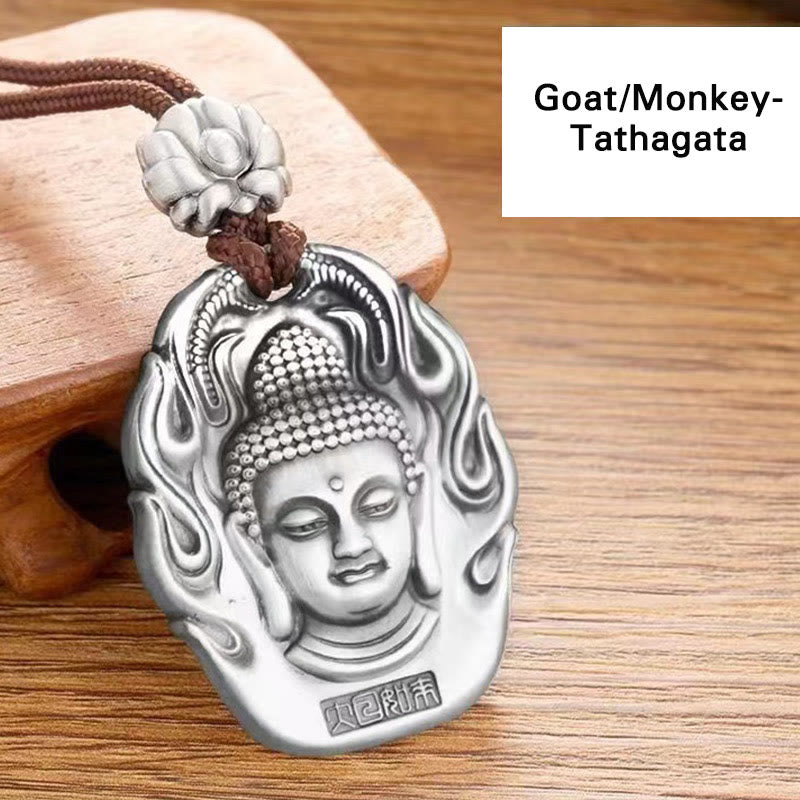 Chinese Zodiac Compassion Necklace with Om Mani Padme Hum Pendant