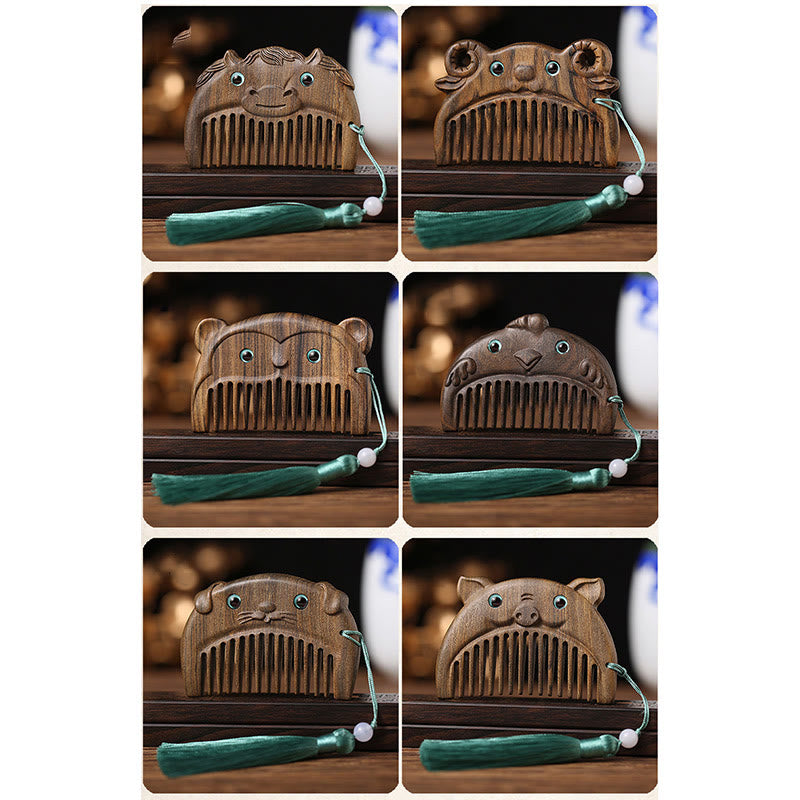 Chinese Zodiac Green Sandalwood Mini Peace Comb