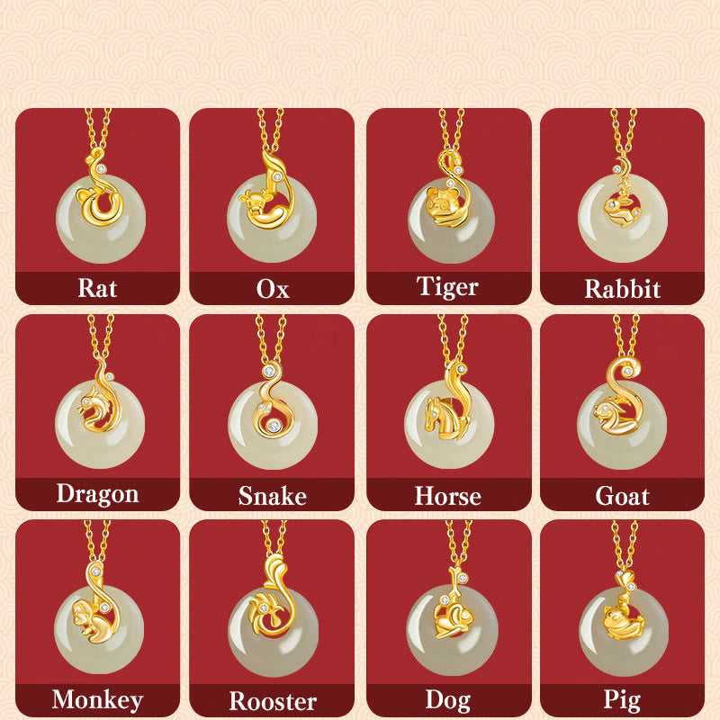 Chinese Zodiac Hetian Jade Abundance Necklace Pendant