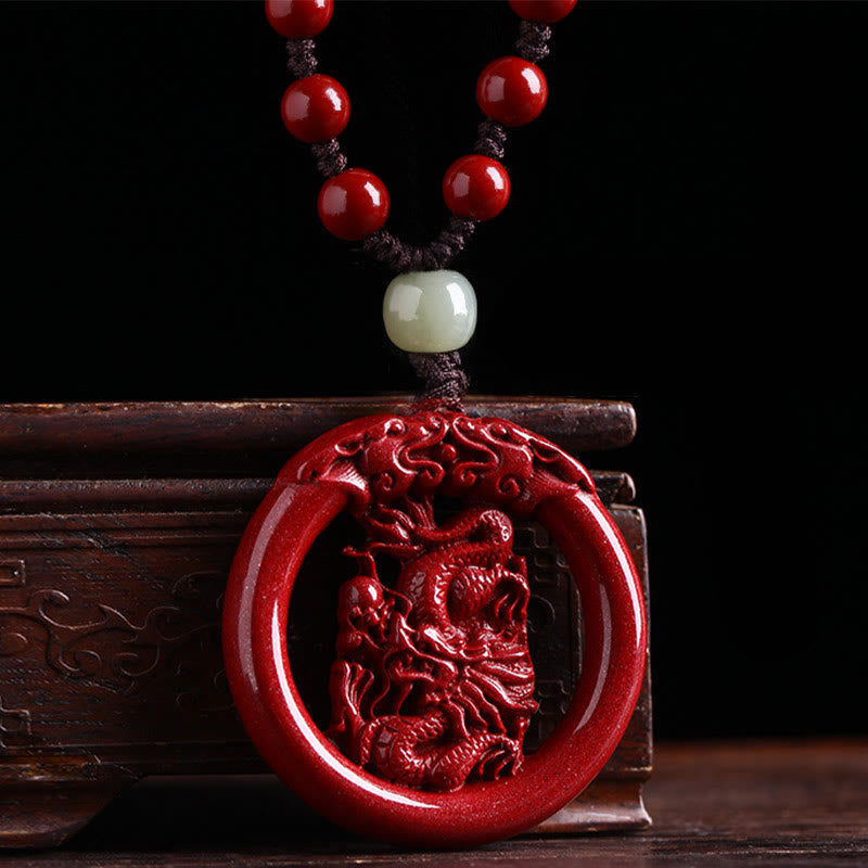 Chinese Zodiac Hetian Jade Cinnabar Peace Necklace