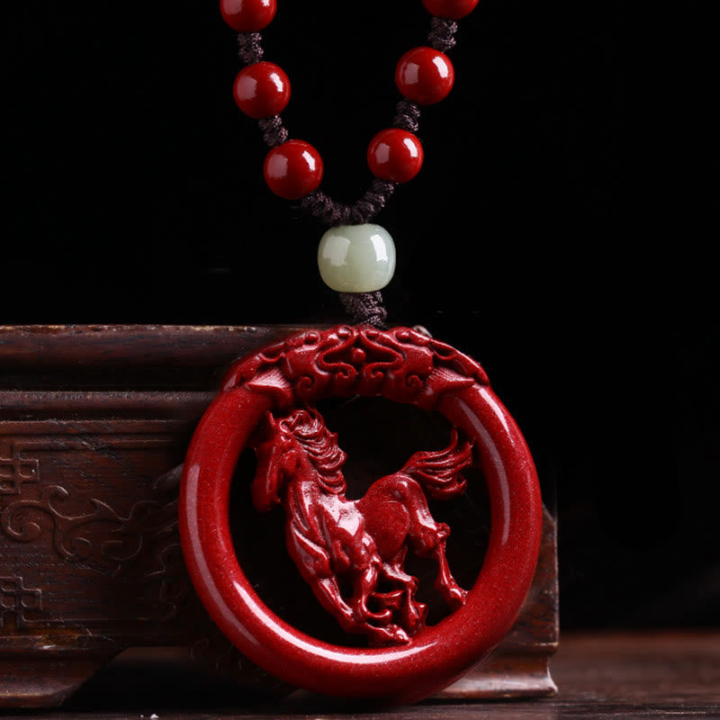 Chinese Zodiac Hetian Jade Cinnabar Peace Necklace