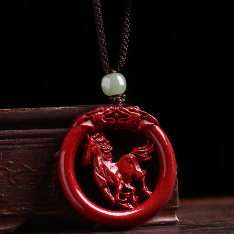 Chinese Zodiac Hetian Jade Cinnabar Peace Necklace