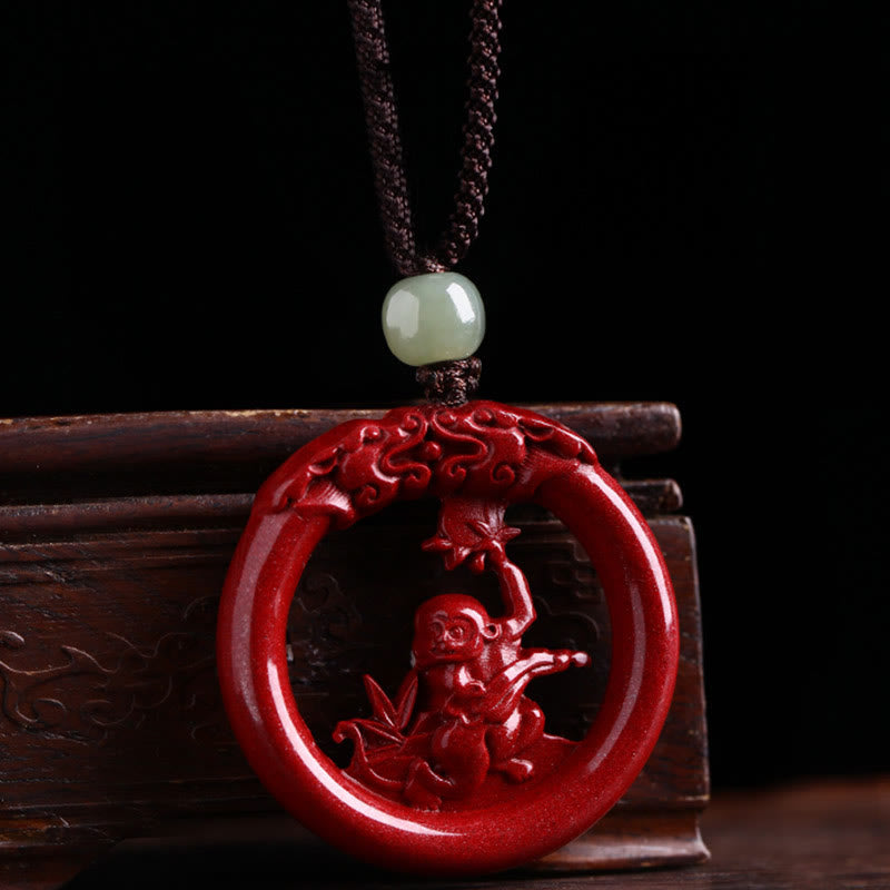 Chinese Zodiac Hetian Jade Cinnabar Peace Necklace