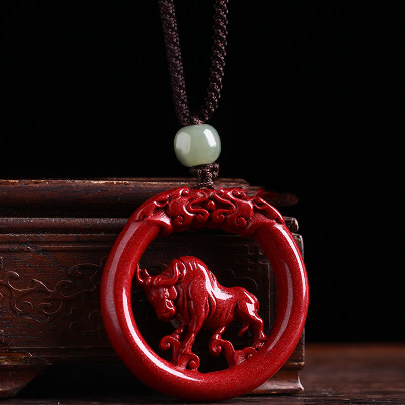 Chinese Zodiac Hetian Jade Cinnabar Peace Necklace