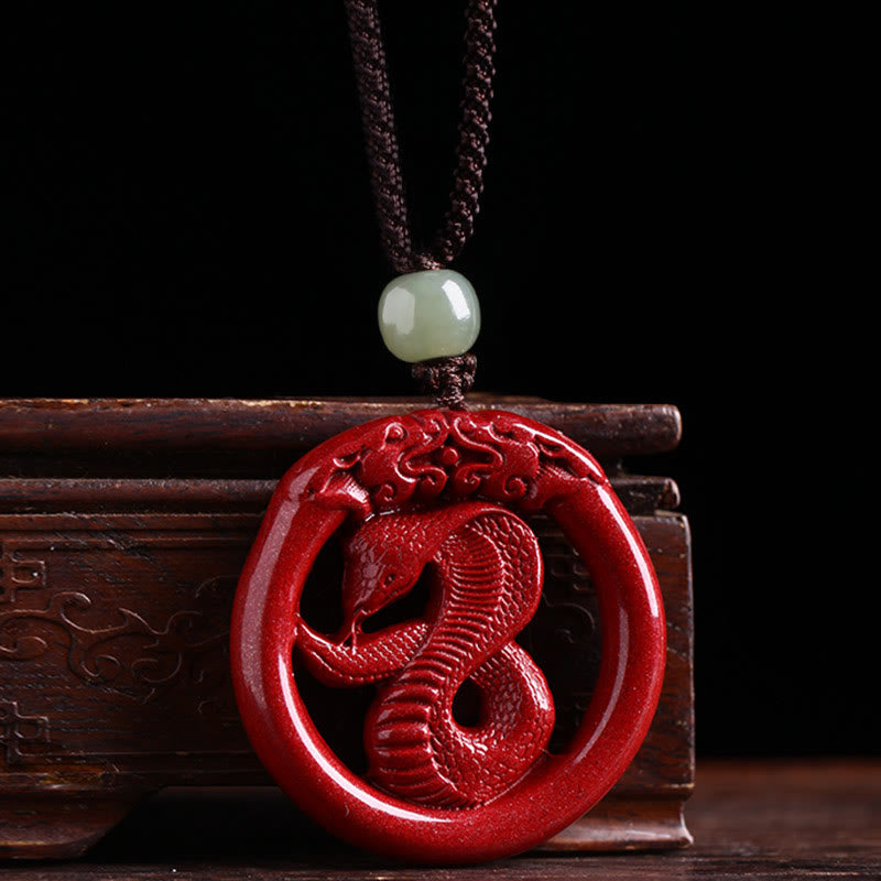 Chinese Zodiac Hetian Jade Cinnabar Peace Necklace