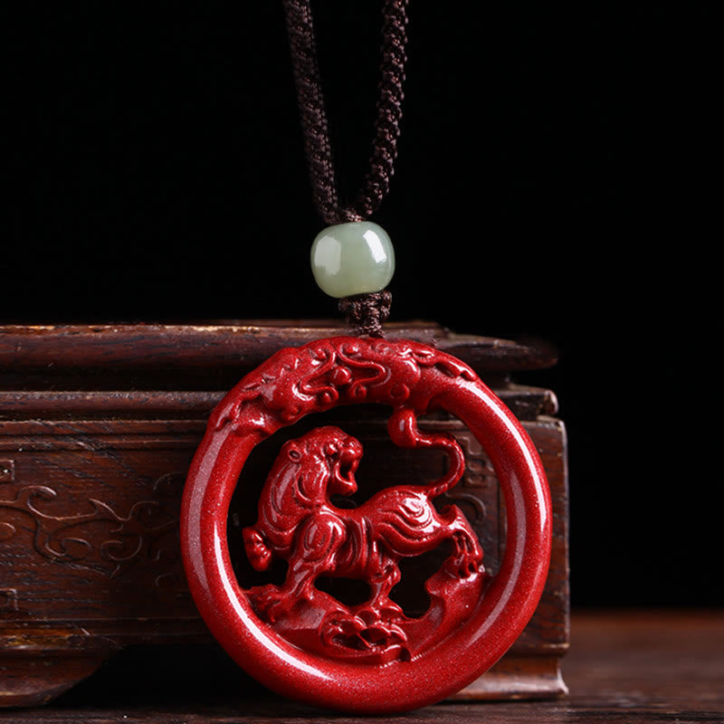 Chinese Zodiac Hetian Jade Cinnabar Peace Necklace