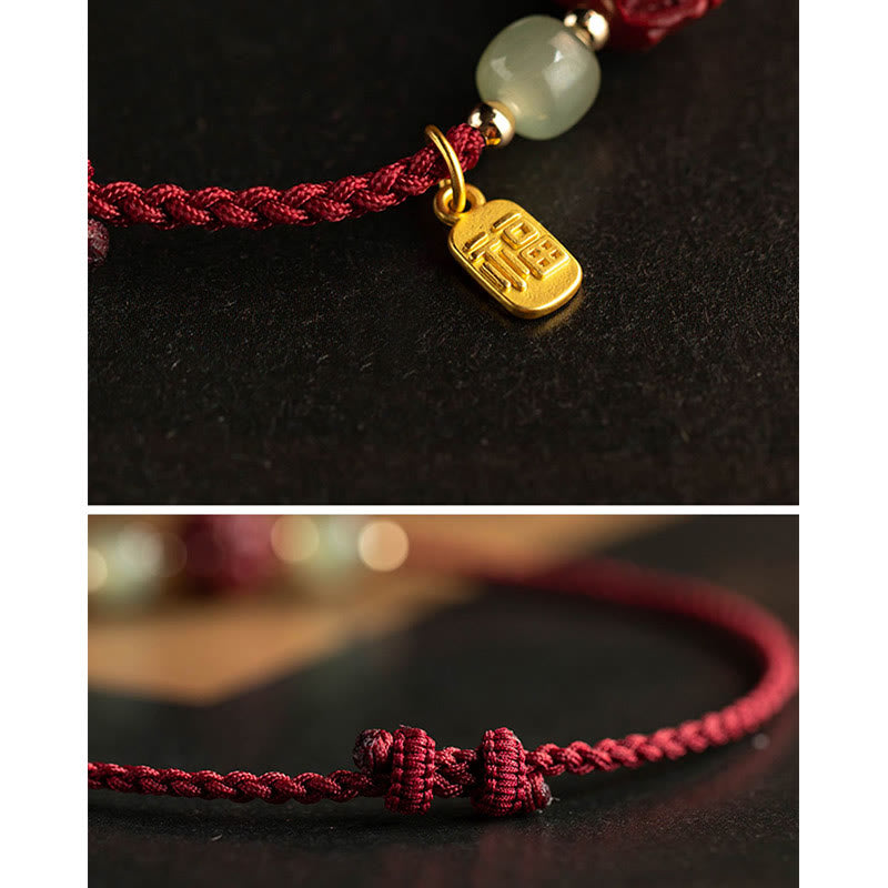 Chinese Zodiac Jade Fu Luck Rope Bracelet
