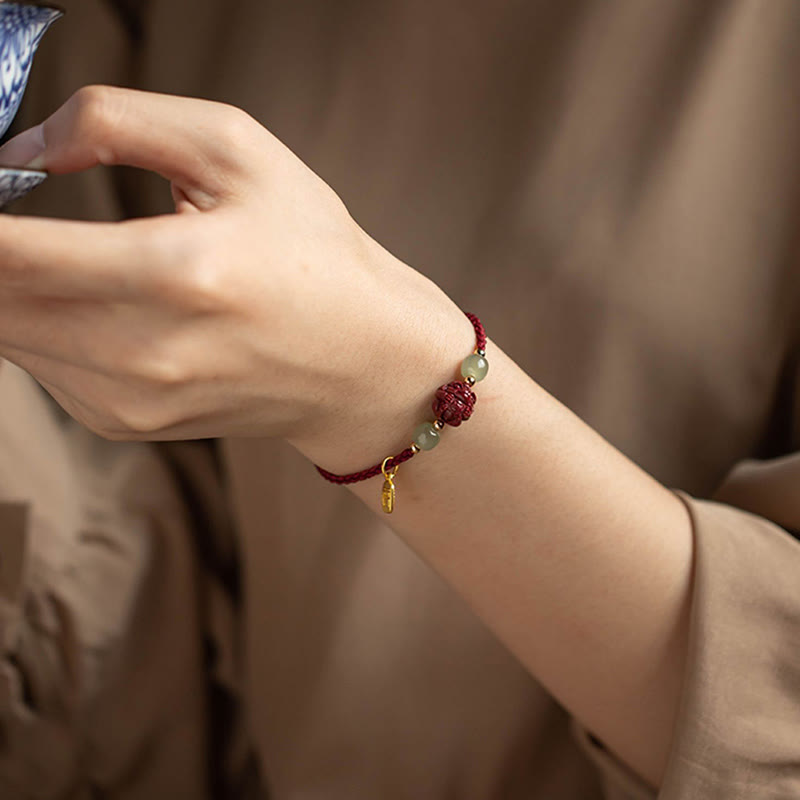 Chinese Zodiac Jade Fu Luck Rope Bracelet