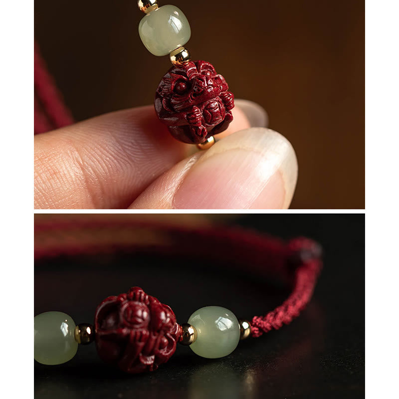 Chinese Zodiac Jade Fu Luck Rope Bracelet