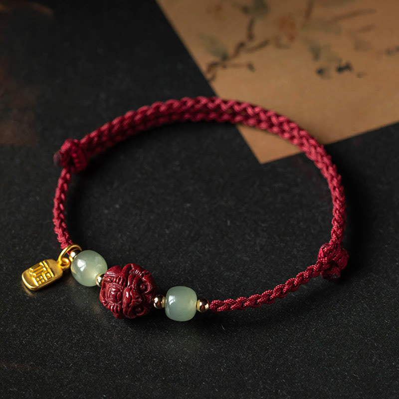 Chinese Zodiac Jade Fu Luck Rope Bracelet