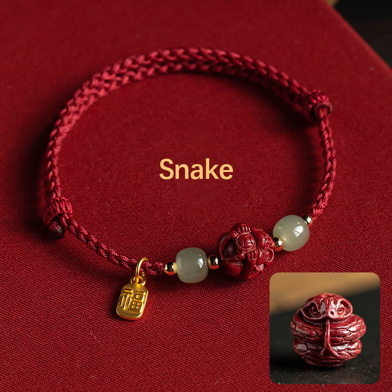 Chinese Zodiac Jade Fu Luck Rope Bracelet