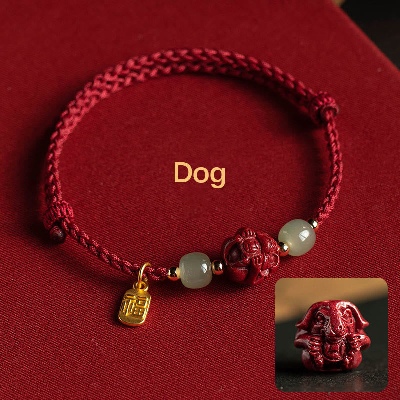 Chinese Zodiac Jade Fu Luck Rope Bracelet