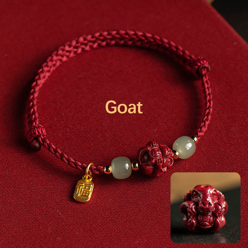 Chinese Zodiac Jade Fu Luck Rope Bracelet