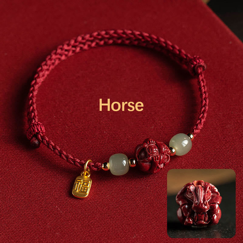 Chinese Zodiac Jade Fu Luck Rope Bracelet