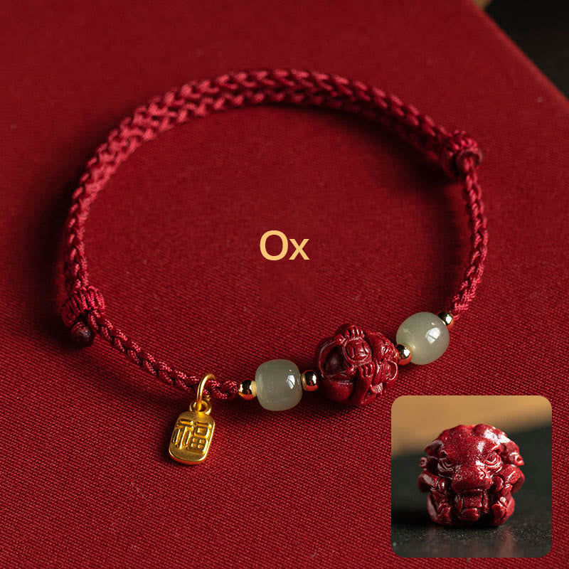 Chinese Zodiac Jade Fu Luck Rope Bracelet