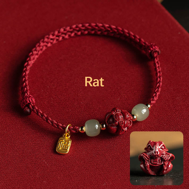 Chinese Zodiac Jade Fu Luck Rope Bracelet