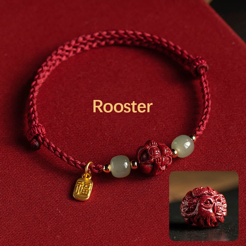Chinese Zodiac Jade Fu Luck Rope Bracelet