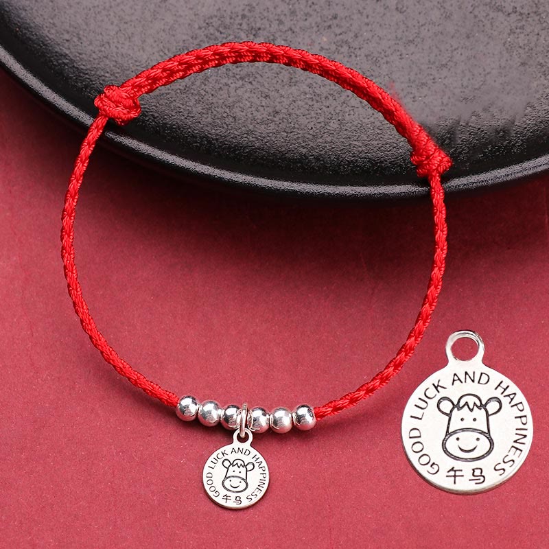 Chinese Zodiac Kid Protection Bracelet | Sterling Silver & Red String